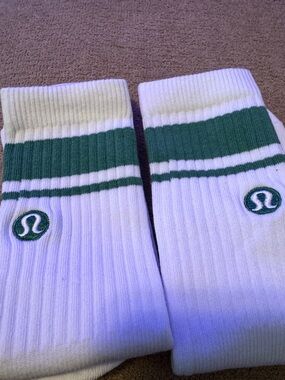 Lululemon athletica Unisex White & Green Athletic Crew Socks